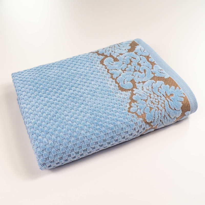 Рушник махровий середній 50x90см Damask Преміум якості Жакардовий з велюром 550г/м2 GM Textile (Світло-Синій)